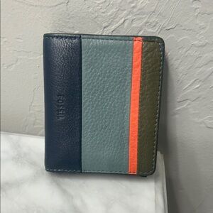 Fossil Emma Mini Wallet in Navy, Light Blue, Olive, and Orange